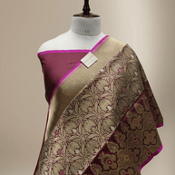 Wine Pure Katan Silk kadiyal Jaal Handloom Banarasi Sarees