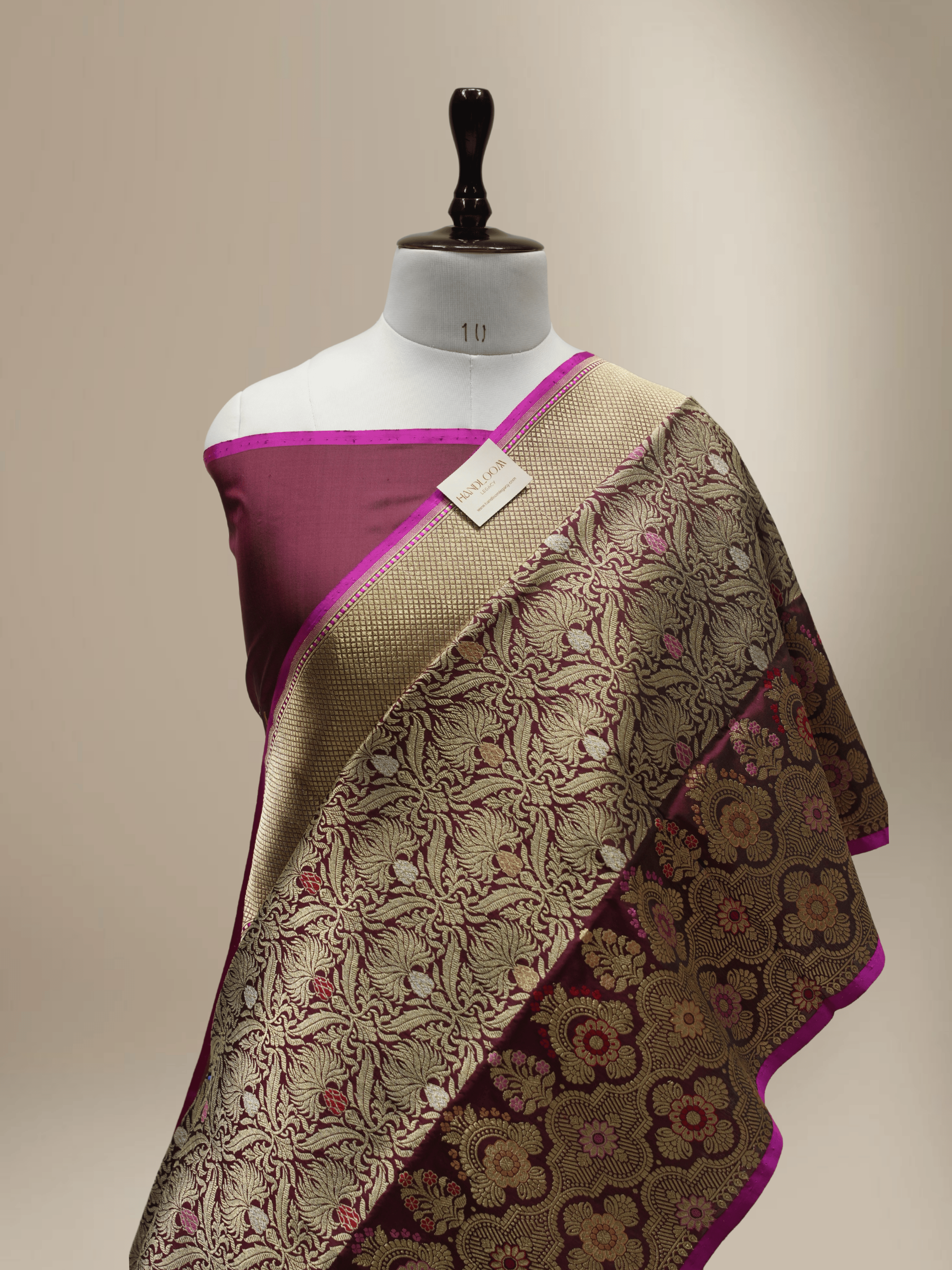 Wine Pure Katan Silk kadiyal Jaal Handloom Banarasi Sarees