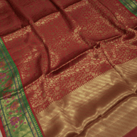 Red Colour Katan Banarasi Silk Broket Tanchui With Green Contrast tilfi Border