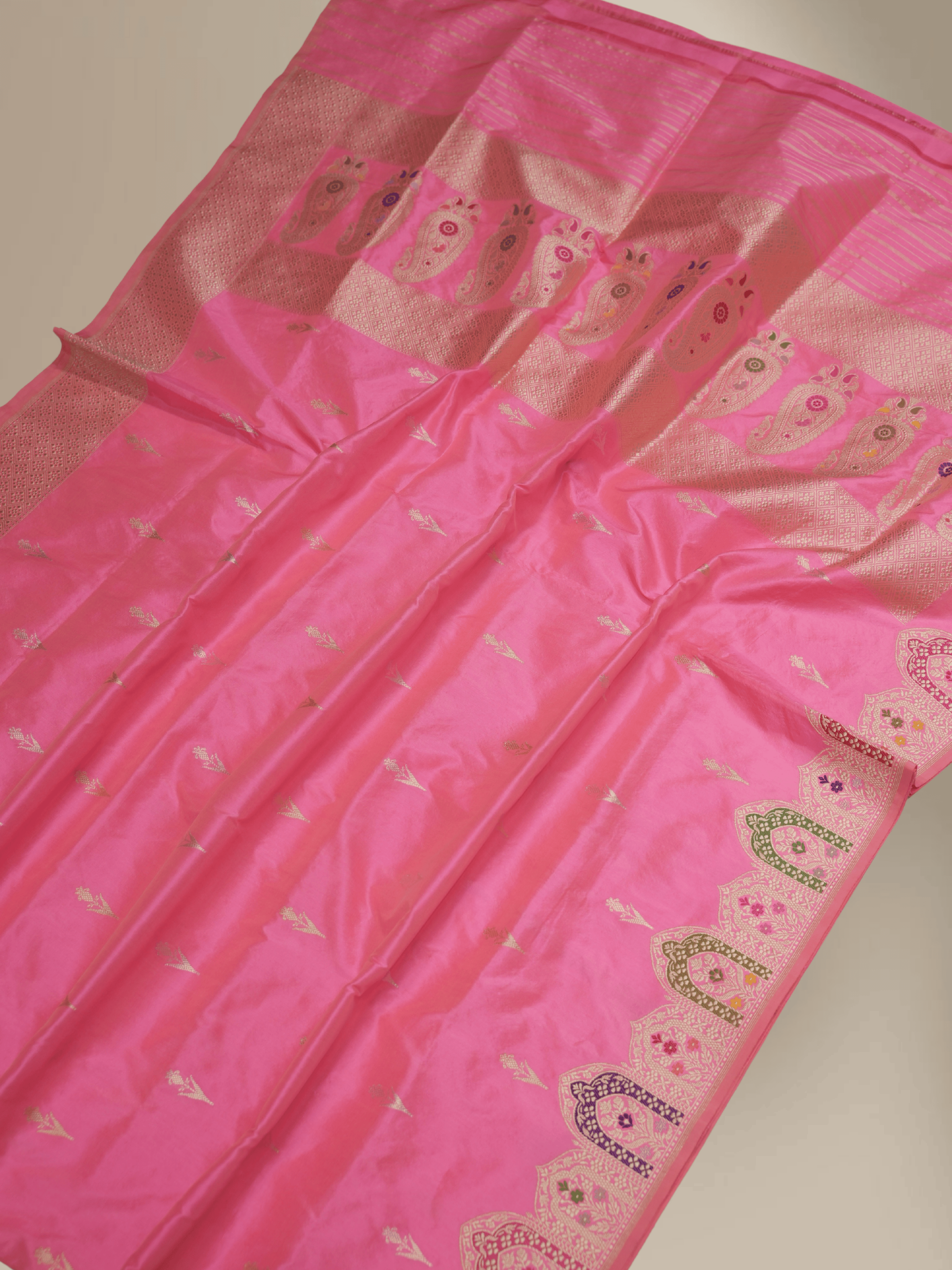 Pink Pure Katan Silk Kadwa Motif Handloom Banarasi Sarees