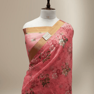 Pink Colour Cotton Digital Print sarees with Skirt Chikankaari work