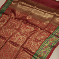 Red Colour Katan Banarasi Silk Broket Tanchui With Green Contrast tilfi Border