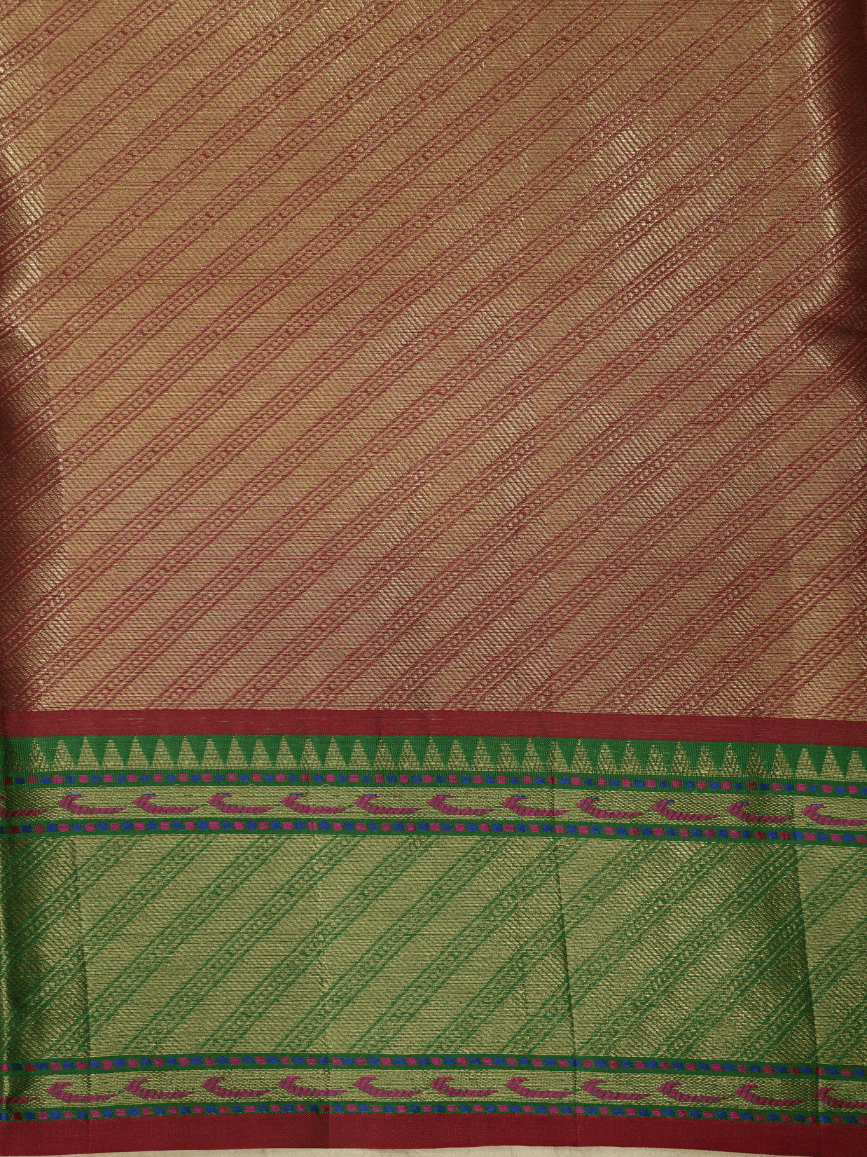 Red Colour Katan Banarasi Silk Broket Tanchui With Green Contrast tilfi Border