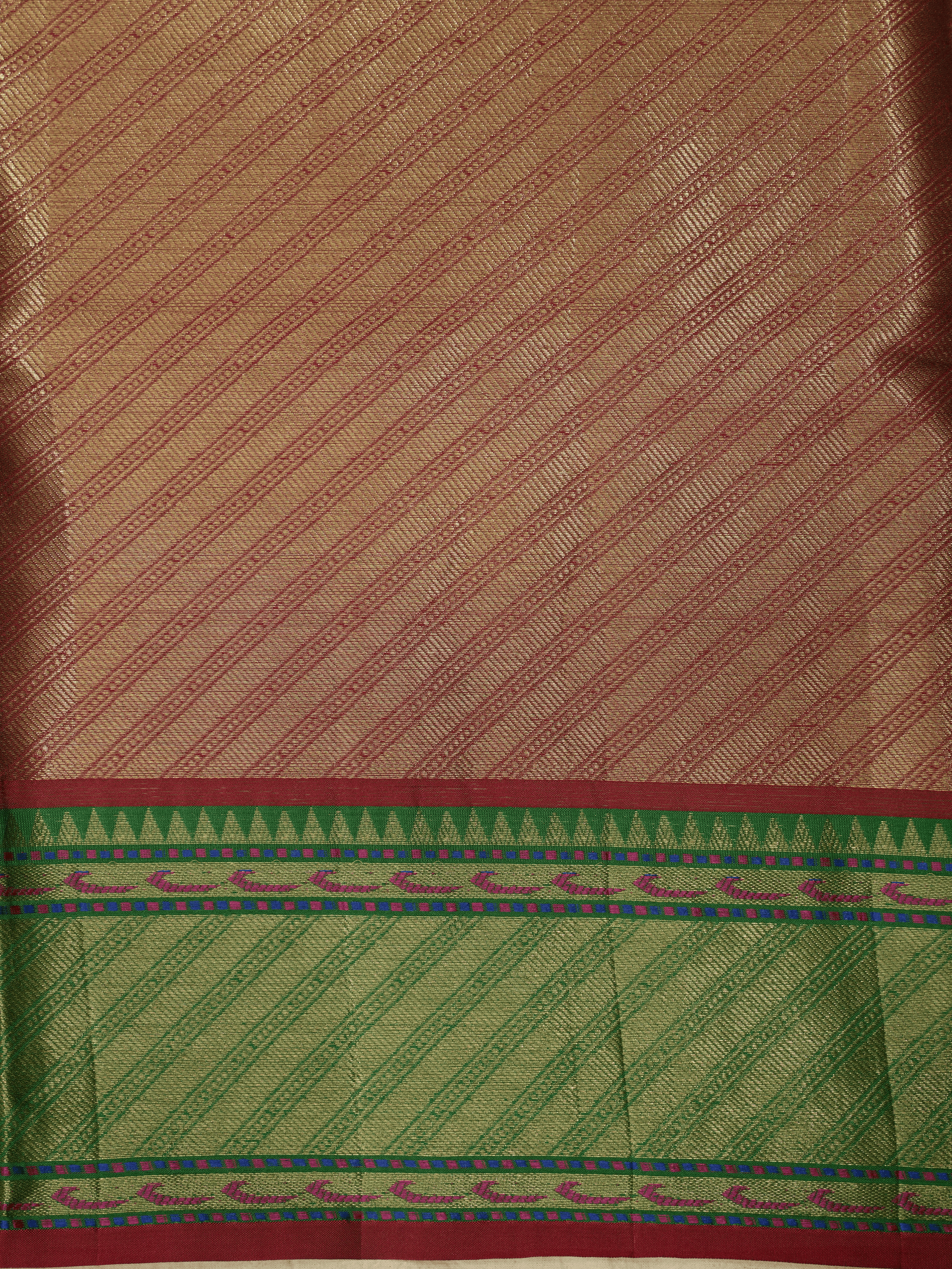Red Colour Katan Banarasi Silk Broket Tanchui With Green Contrast tilfi Border