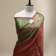 Red Colour Katan Banarasi Silk Broket Tanchui With Green Contrast tilfi Border