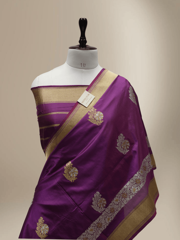 Royal Magenta Pure Katan Silk Sona Ropa kadiyal Motif Handloom Banarasi Sarees