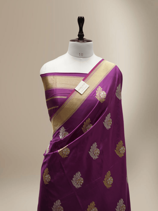 Royal Magenta Pure Katan Silk Sona Ropa kadiyal Motif Handloom Banarasi Sarees