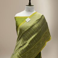 Green Pure Katan Silk Sona Ropa kadiyal Strip Handloom Banarasi Sarees