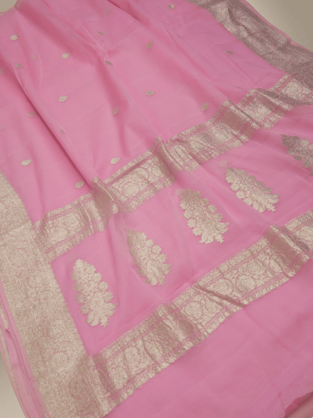Pure Georgette kadua Banarasi Handloom Saree - Baby Pink
