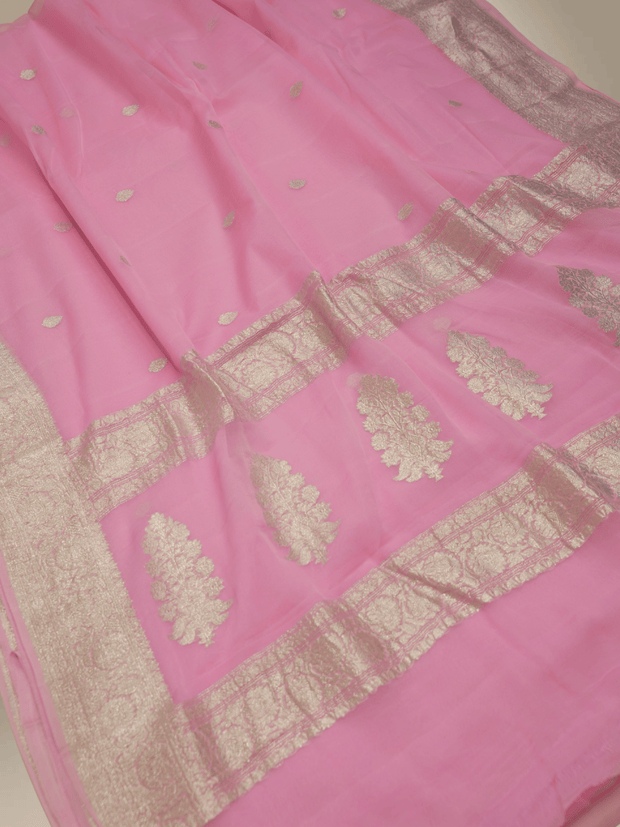 Pure Georgette kadua Banarasi Handloom Saree - Baby Pink