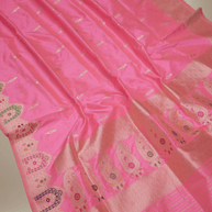 Pink Pure Katan Silk Kadwa Motif Handloom Banarasi Sarees