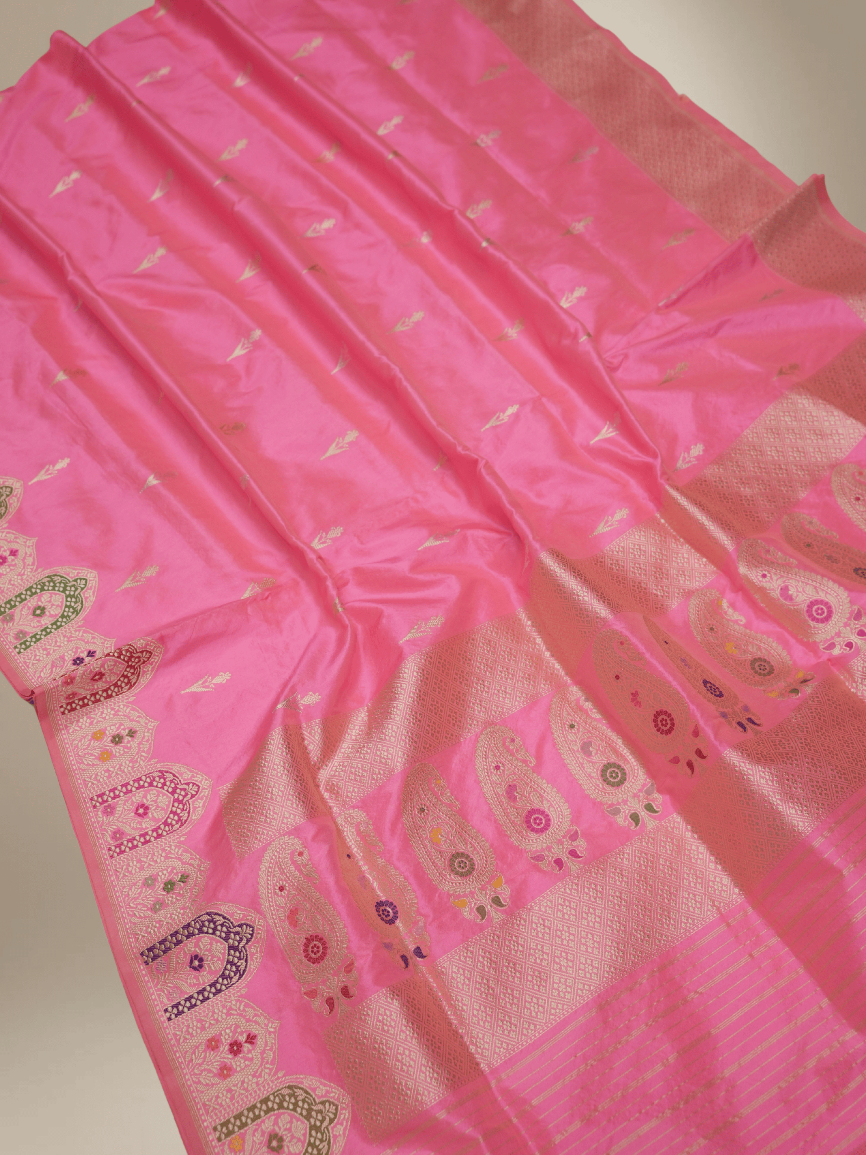 Pink Pure Katan Silk Kadwa Motif Handloom Banarasi Sarees