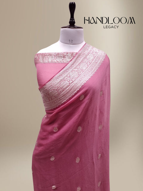 Pure Georgette Banarasi Handloom Saree - Peach