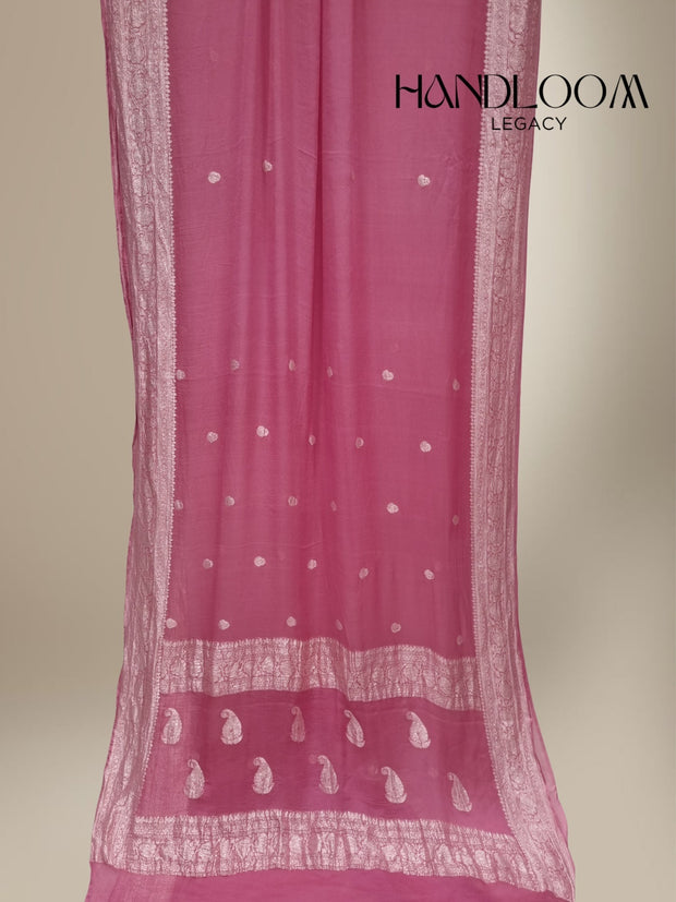 Pure Georgette Banarasi Handloom Saree - Peach